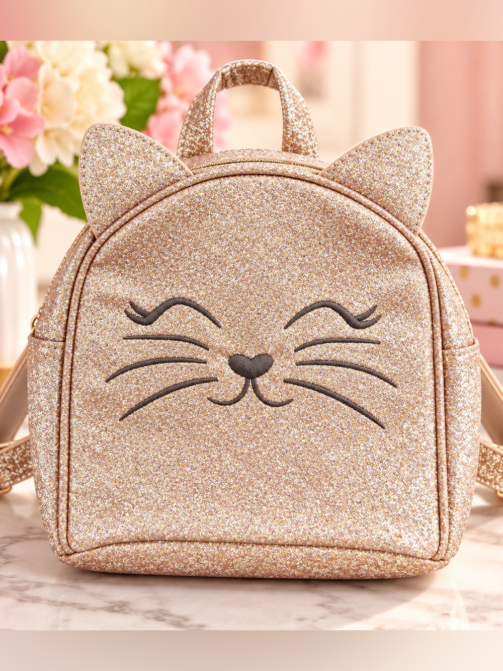 Molo Kitty Cat Glitter Backpack Petal Blush NWT